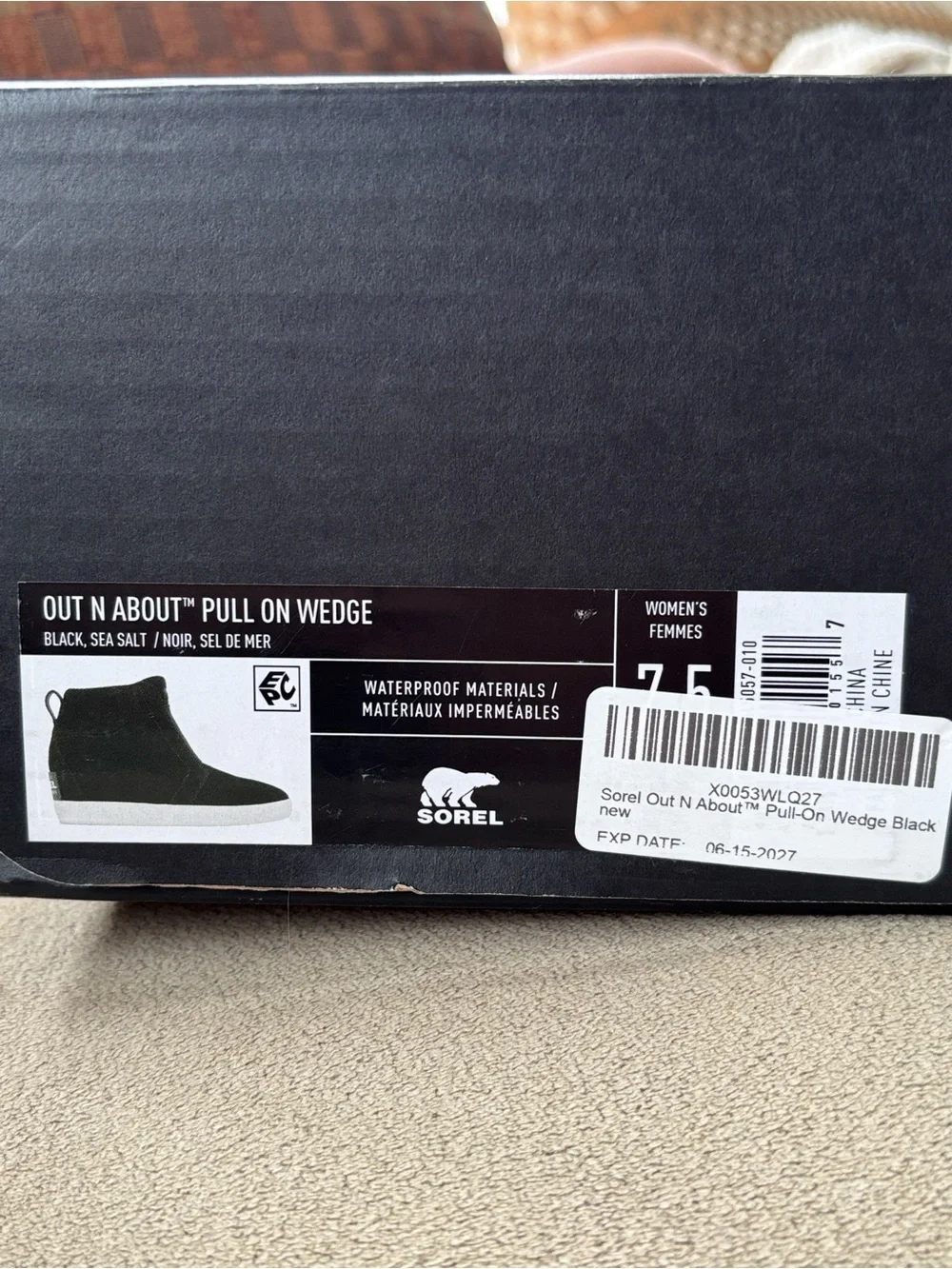 NIB Sorel Out 'N About Pull On Wedge Boots Black Genuine Suede Waterproof Ankle